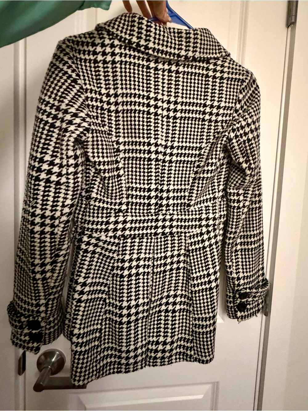 Candie's Black and White Houndstooth Long Sleeve Coat Dress